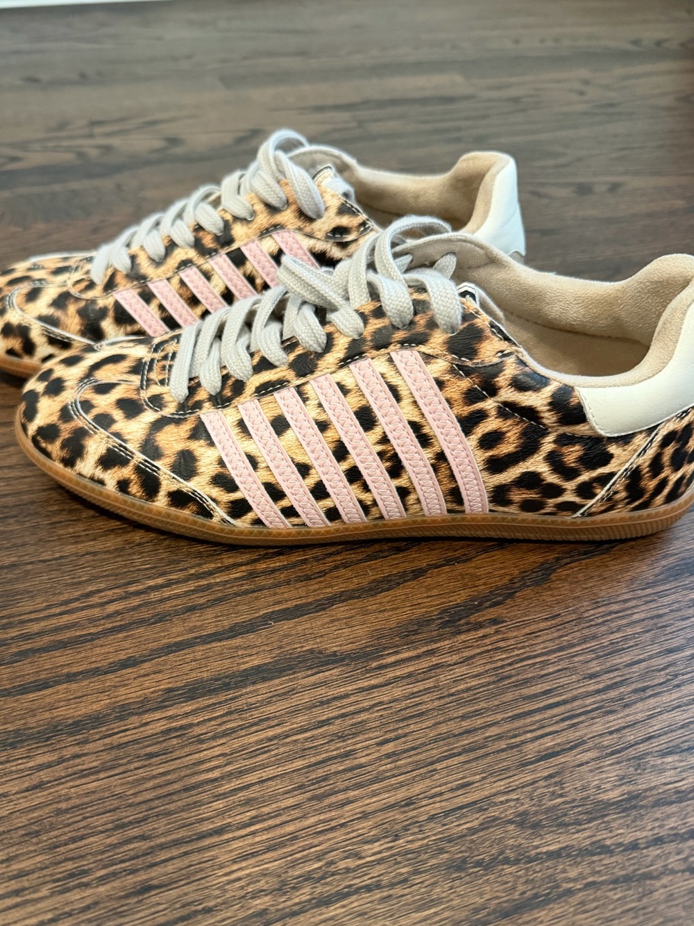 ShuShop Leopard Print Sneakers with Pink Stripes and Cream Accents